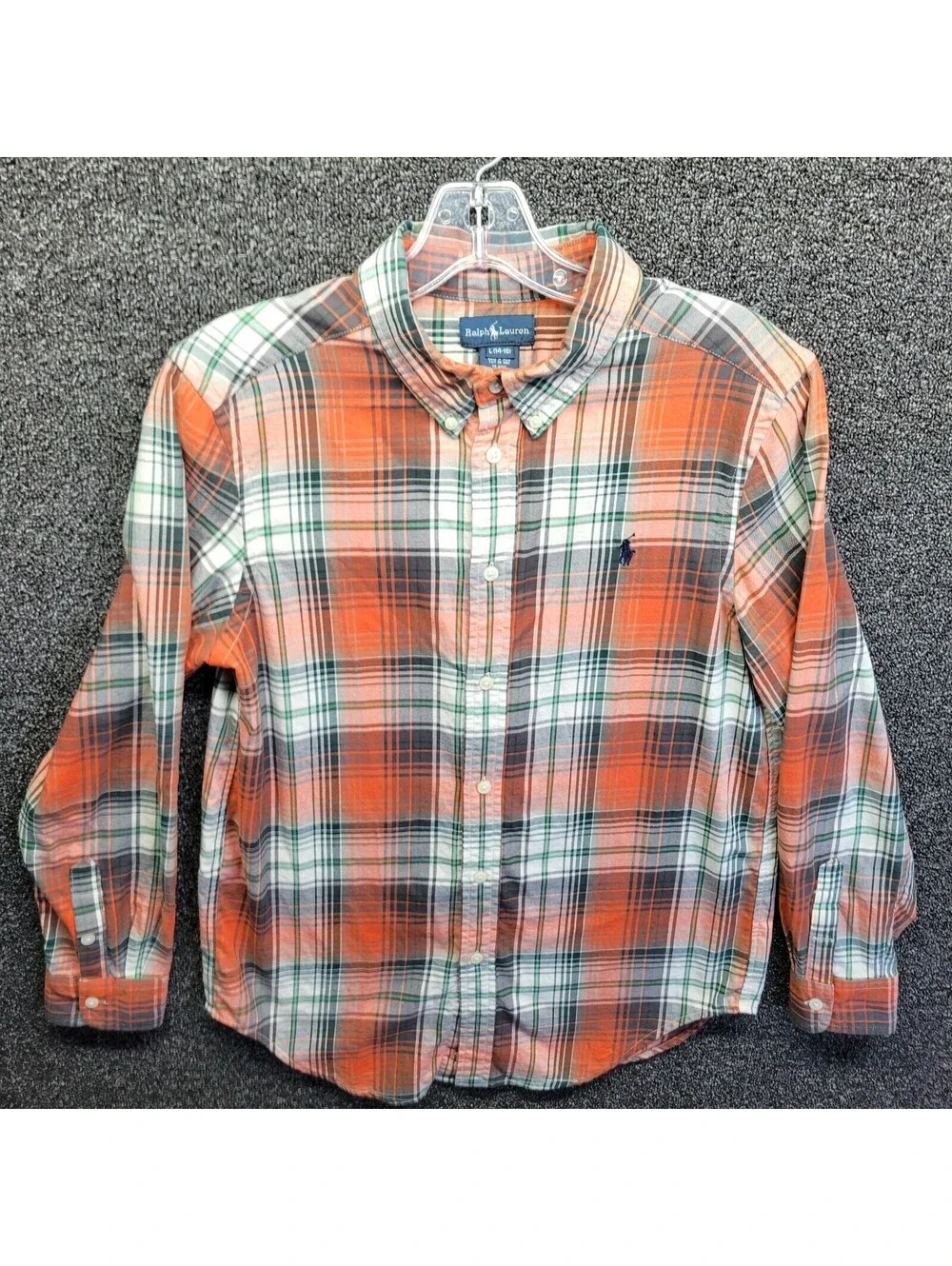 Ralph Lauren Boy's Sz L Burnt Orange Plaid Button-Down Long Sleeve Shirt